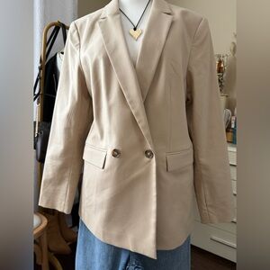 Ann Taylor Beige Double-Breasted Blazer